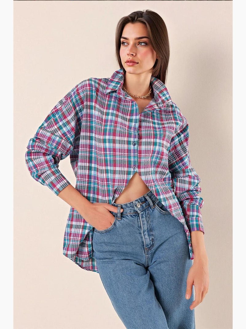 Camisa oversized em popelina com padrão e botões bdart Framboesa - Kiabi