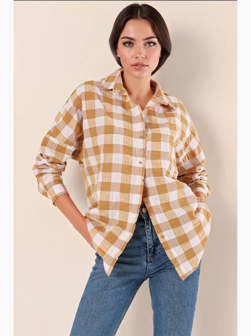 Camisa oversized em popelina com padrão e botões bdart - Kiabi Camisa oversized em popelina com padrão e botões bdart - Kiabi