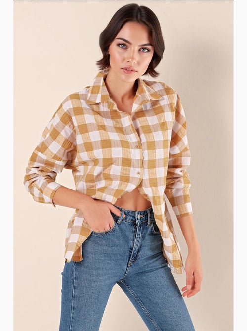 Camisa oversized em popelina com padrão e botões bdart - Kiabi Camisa oversized em popelina com padrão e botões bdart - Kiabi