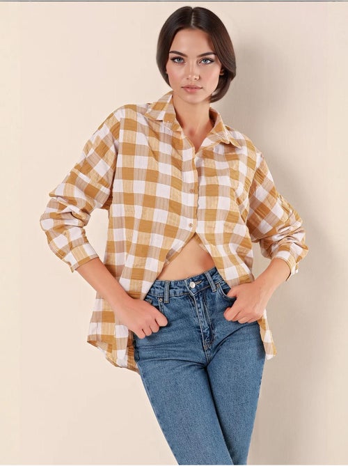 Camisa oversized em popelina com padrão e botões bdart - Kiabi Camisa oversized em popelina com padrão e botões bdart - Kiabi