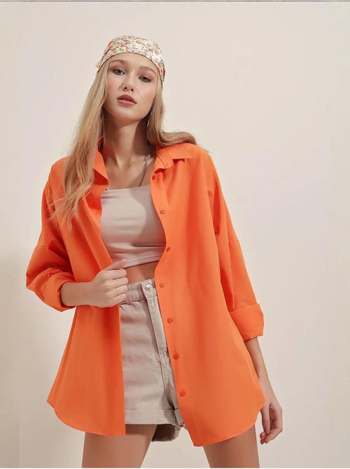 Camisa oversized em popelina com padrão e botões bdart - Kiabi Camisa oversized em popelina com padrão e botões bdart - Kiabi