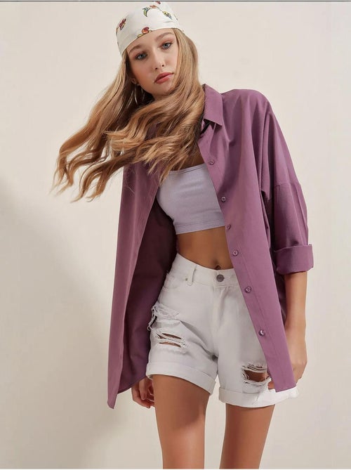 Camisa oversized em popelina com padrão e botões bdart - Kiabi Camisa oversized em popelina com padrão e botões bdart - Kiabi