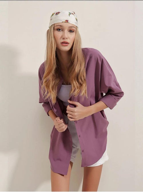Camisa oversized em popelina com padrão e botões bdart - Kiabi Camisa oversized em popelina com padrão e botões bdart - Kiabi
