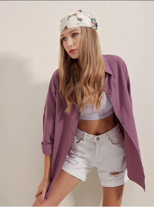 Camisa oversized em popelina com padrão e botões bdart - Kiabi Camisa oversized em popelina com padrão e botões bdart - Kiabi