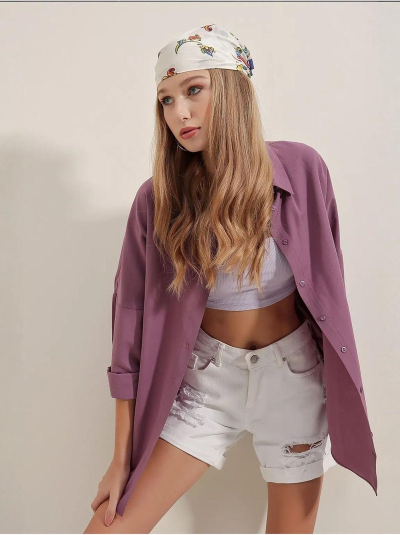 Camisa oversized em popelina com padrão e botões bdart Malva - Kiabi
