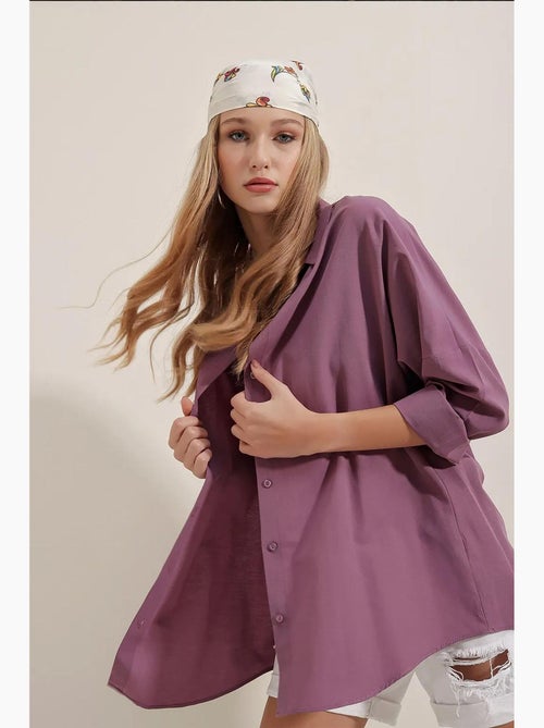Camisa oversized em popelina com padrão e botões bdart - Kiabi Camisa oversized em popelina com padrão e botões bdart - Kiabi