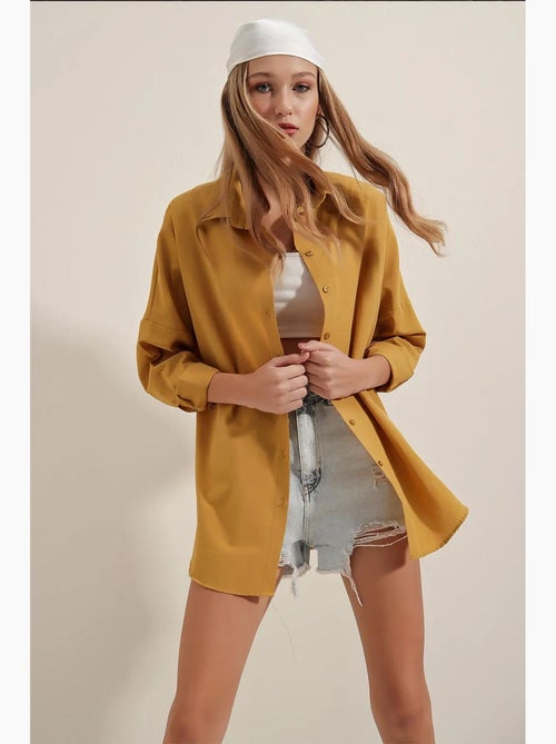 Camisa oversized em popelina com padrão e botões bdart - Kiabi