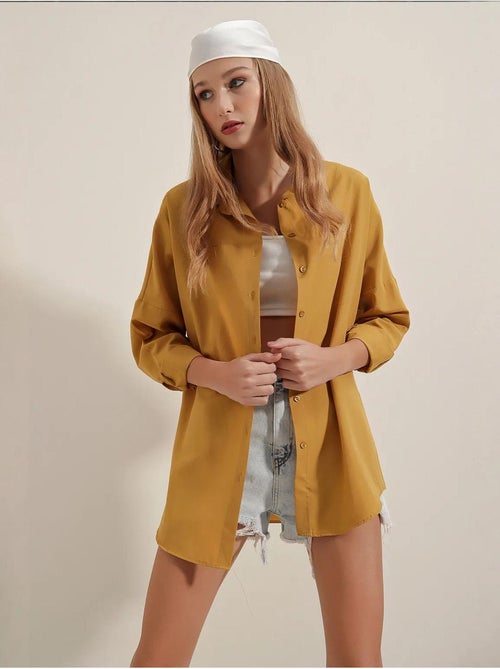 Camisa oversized em popelina com padrão e botões bdart - Kiabi
