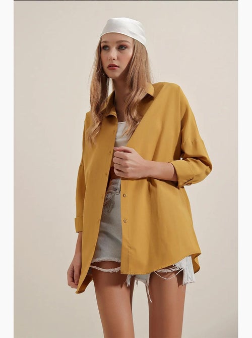 Camisa oversized em popelina com padrão e botões bdart - Kiabi