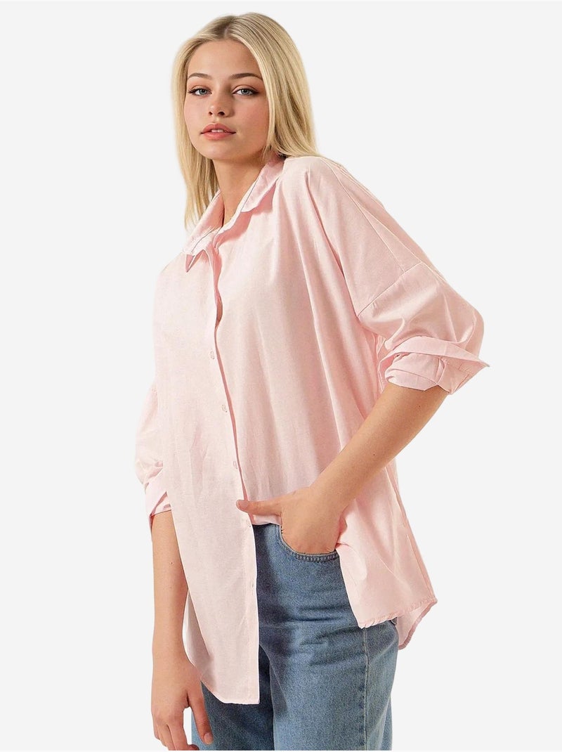 Camisa oversized em popelina com padrão e botões bdart Rosa-claro - Kiabi