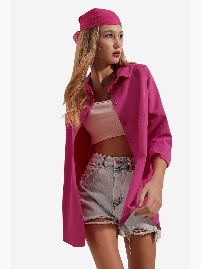 Camisa oversized em popelina com padrão e botões bdart Rosa-fluo/Solinotes - Kiabi