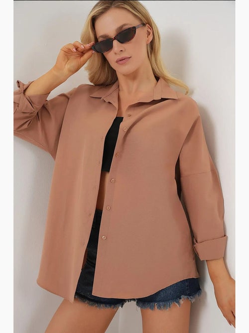 Camisa oversized em popelina com padrão e botões bdart - Kiabi Camisa oversized em popelina com padrão e botões bdart - Kiabi