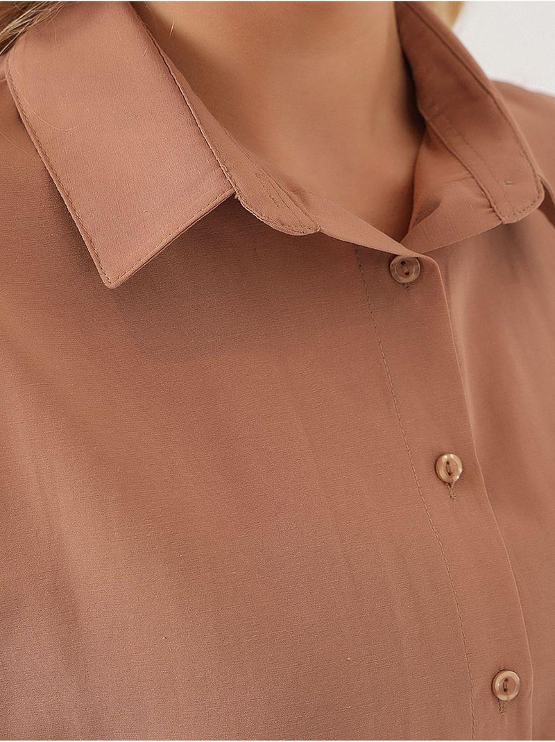 Camisa oversized em popelina com padrão e botões bdart Toupe - Kiabi