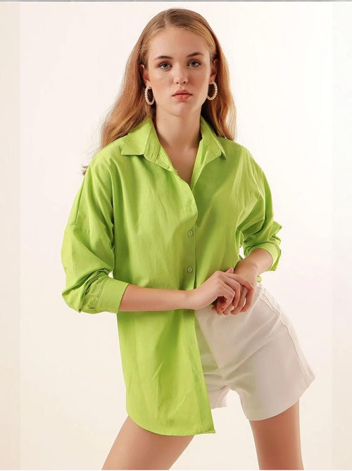 Camisa oversized em popelina com padrão e botões bdart - Kiabi Camisa oversized em popelina com padrão e botões bdart - Kiabi