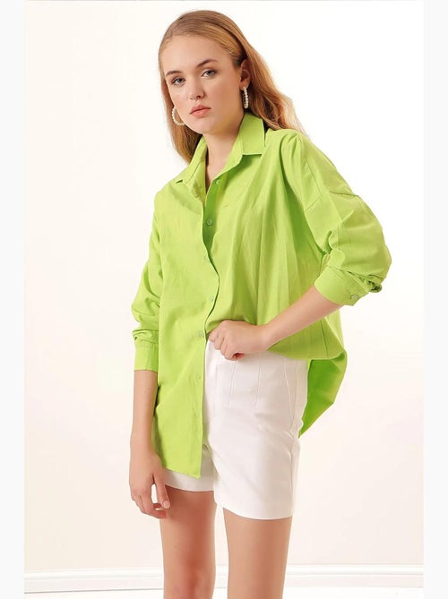 Camisa oversized em popelina com padrão e botões bdart - Kiabi Camisa oversized em popelina com padrão e botões bdart - Kiabi