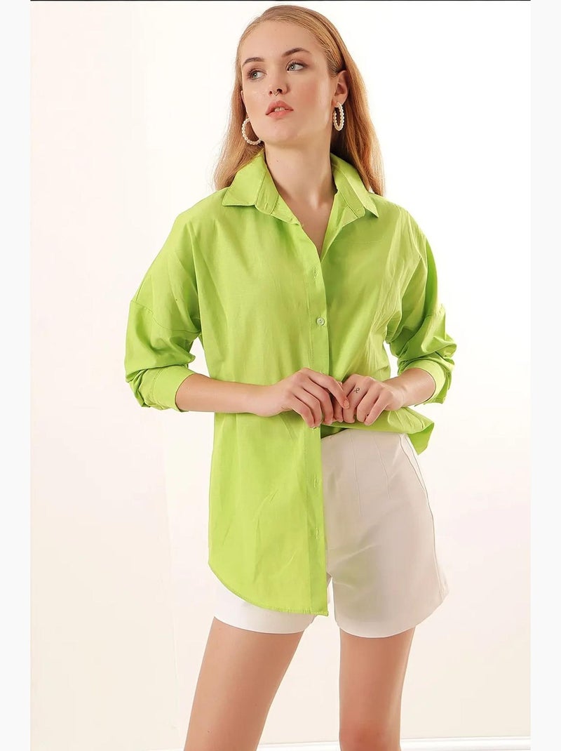 Camisa oversized em popelina com padrão e botões bdart Verde claro - Kiabi