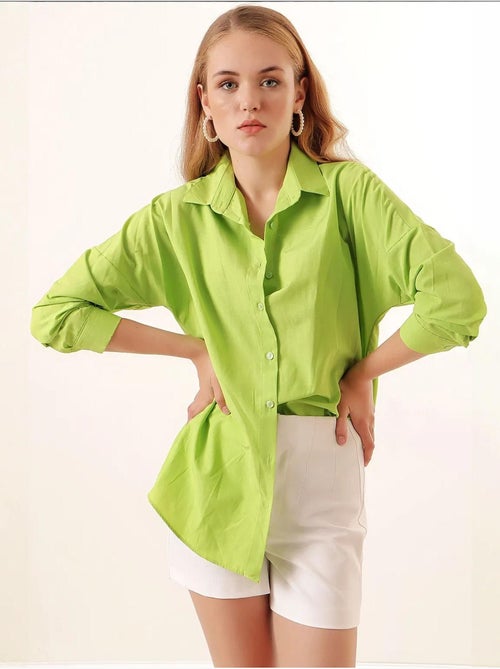 Camisa oversized em popelina com padrão e botões bdart - Kiabi Camisa oversized em popelina com padrão e botões bdart - Kiabi