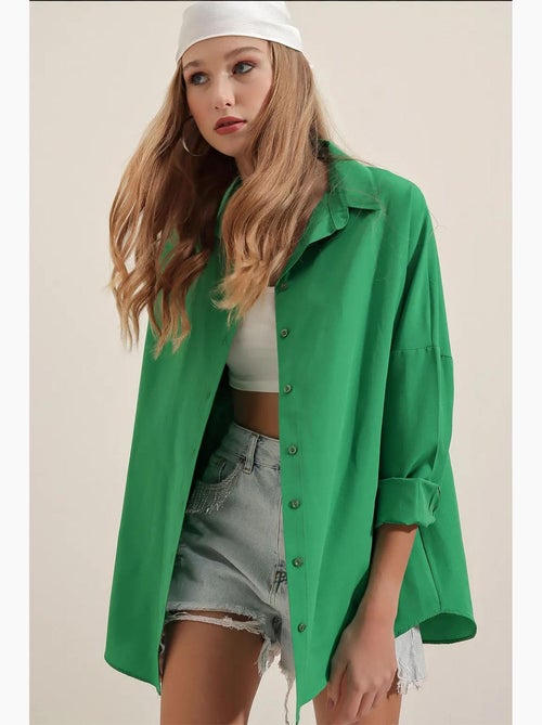 Camisa oversized em popelina com padrão e botões bdart - Kiabi
