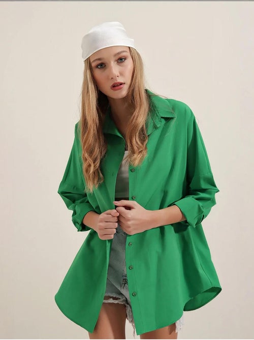 Camisa oversized em popelina com padrão e botões bdart - Kiabi