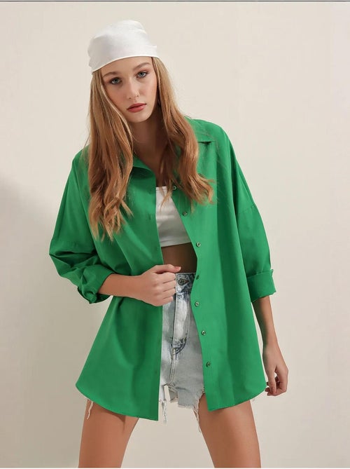 Camisa oversized em popelina com padrão e botões bdart - Kiabi