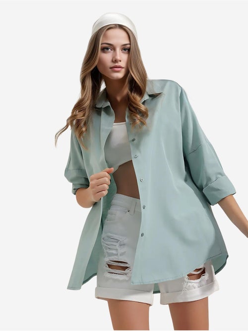 Camisa oversized em popelina com padrão e botões bdart - Kiabi