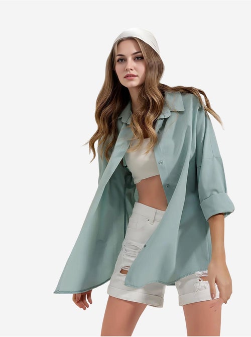 Camisa oversized em popelina com padrão e botões bdart - Kiabi