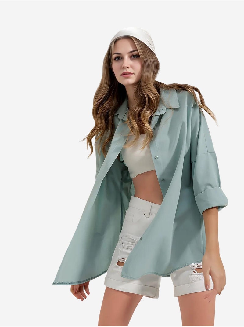 Camisa oversized em popelina com padrão e botões bdart Verde - Kiabi