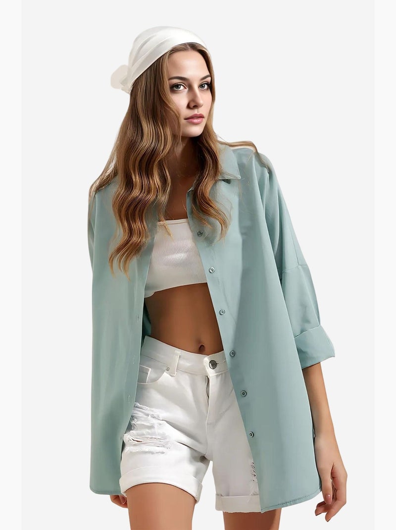 Camisa oversized em popelina com padrão e botões bdart Verde - Kiabi