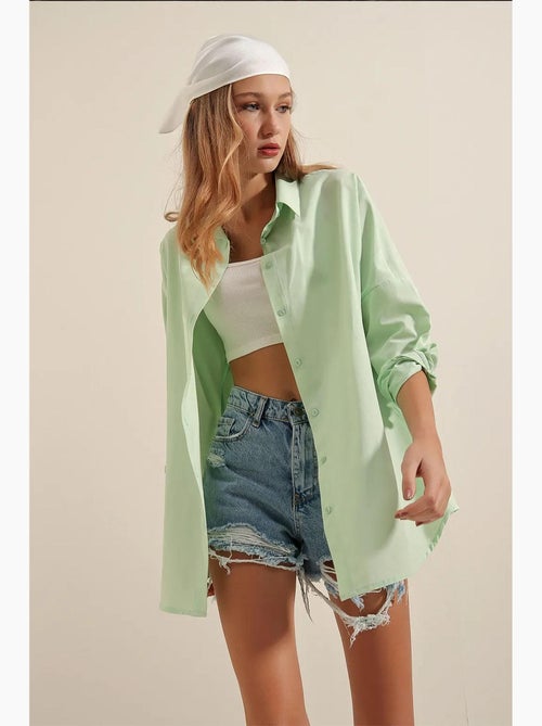 Camisa oversized em popelina com padrão e botões bdart - Kiabi Camisa oversized em popelina com padrão e botões bdart - Kiabi