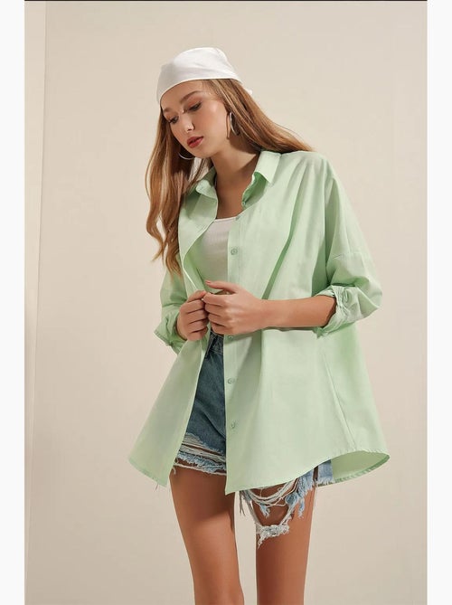 Camisa oversized em popelina com padrão e botões bdart - Kiabi Camisa oversized em popelina com padrão e botões bdart - Kiabi