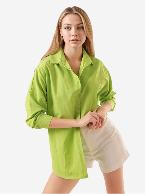 Camisa oversized em popelina com padrão e botões bdart - Kiabi Camisa oversized em popelina com padrão e botões bdart - Kiabi