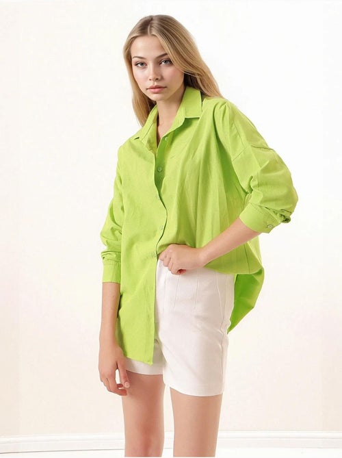 Camisa oversized em popelina com padrão e botões bdart - Kiabi Camisa oversized em popelina com padrão e botões bdart - Kiabi