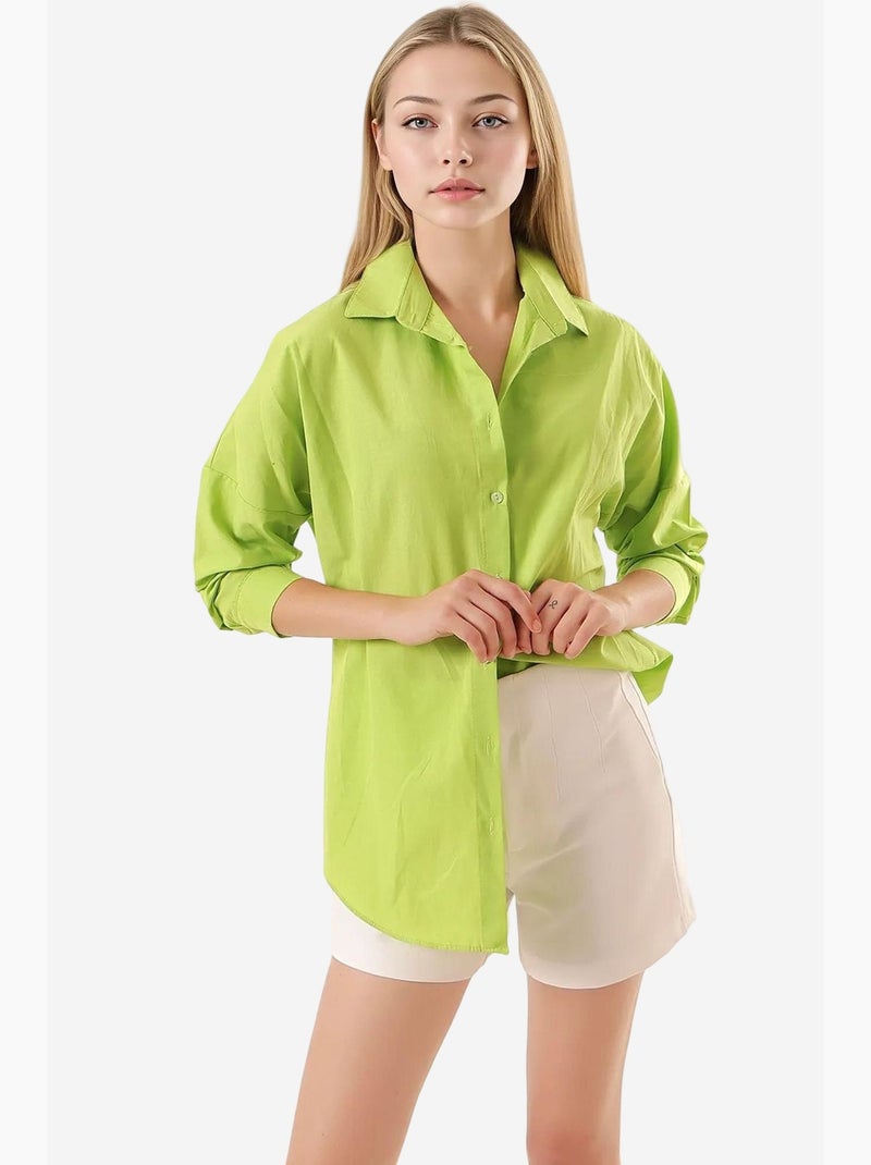 Camisa oversized em popelina com padrão e botões bdart Verde tília - Kiabi