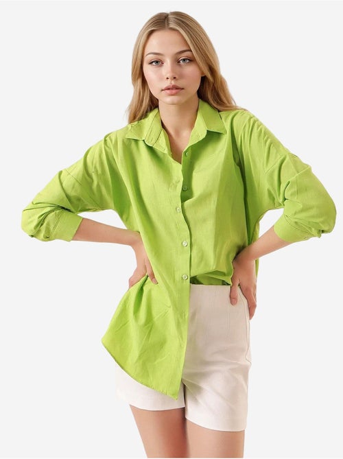 Camisa oversized em popelina com padrão e botões bdart - Kiabi Camisa oversized em popelina com padrão e botões bdart - Kiabi