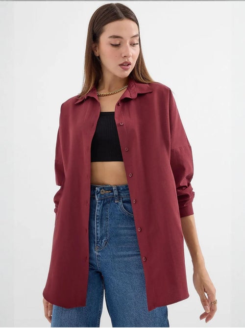 Camisa oversized em popelina com padrão e botões bdart - Kiabi Camisa oversized em popelina com padrão e botões bdart - Kiabi