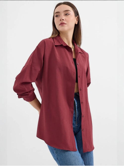 Camisa oversized em popelina com padrão e botões bdart - Kiabi Camisa oversized em popelina com padrão e botões bdart - Kiabi