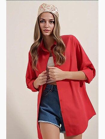Camisa oversized em popelina com padrão e botões bdart