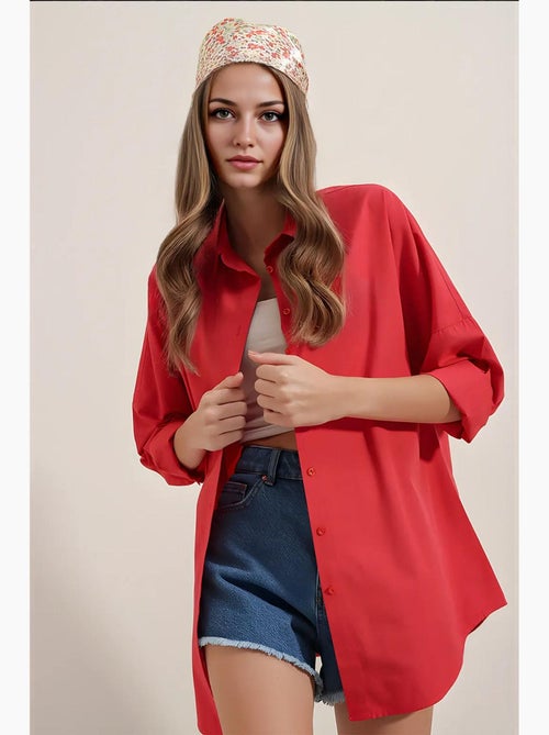Camisa oversized em popelina com padrão e botões bdart - Kiabi Camisa oversized em popelina com padrão e botões bdart - Kiabi