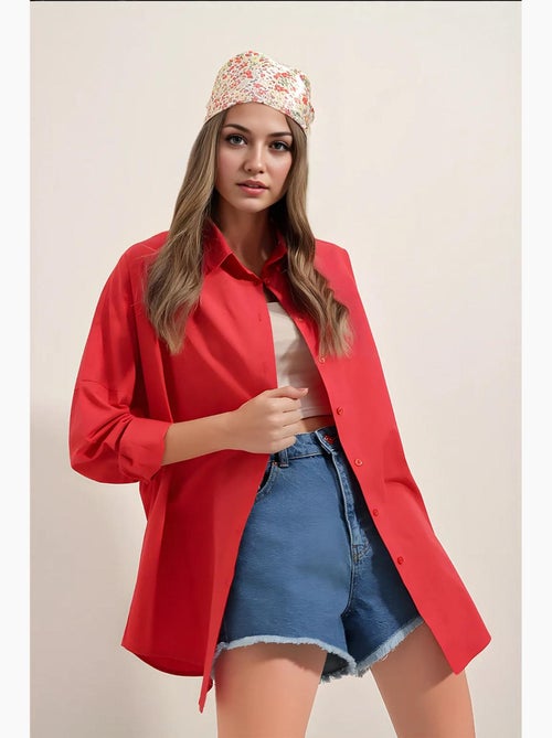 Camisa oversized em popelina com padrão e botões bdart - Kiabi Camisa oversized em popelina com padrão e botões bdart - Kiabi