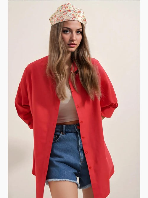 Camisa oversized em popelina com padrão e botões bdart - Kiabi Camisa oversized em popelina com padrão e botões bdart - Kiabi