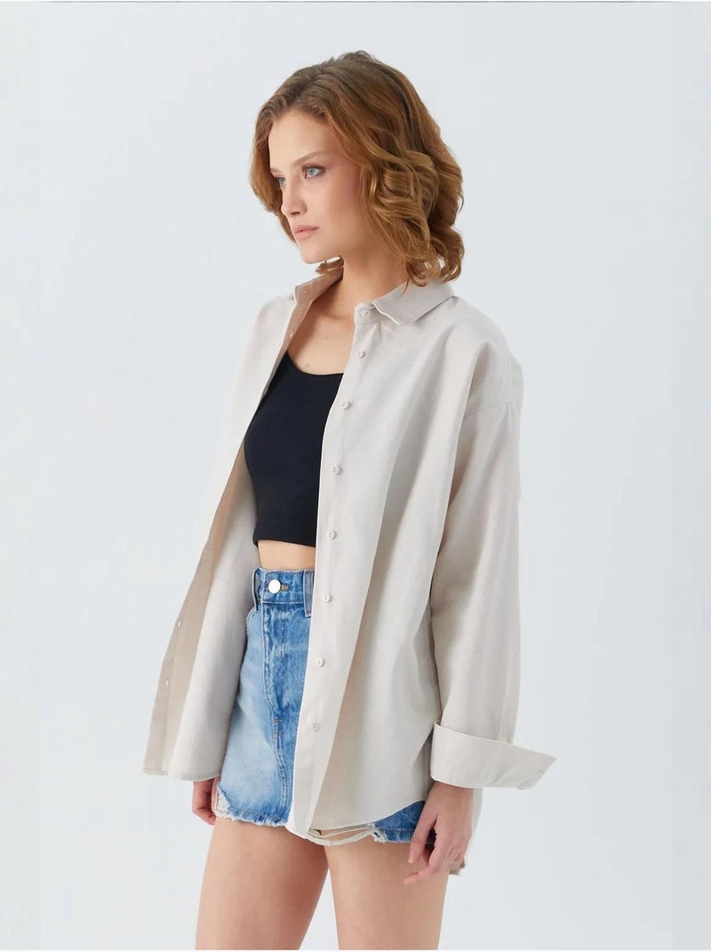 Camisa oversized em popelina mixray Areia - Kiabi