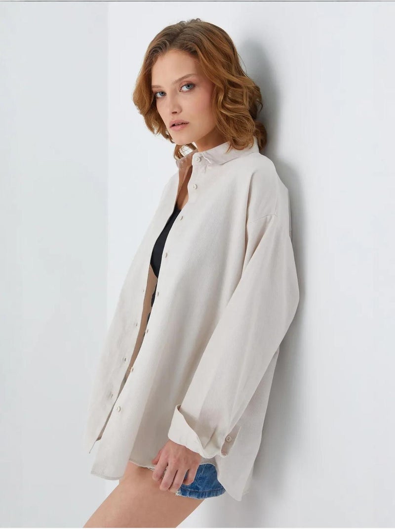 Camisa oversized em popelina mixray Areia - Kiabi