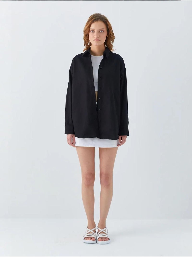 Camisa oversized em popelina mixray Preto - Kiabi