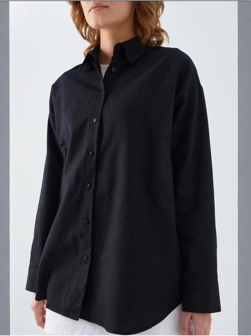 Camisa oversized em popelina mixray Preto - Kiabi