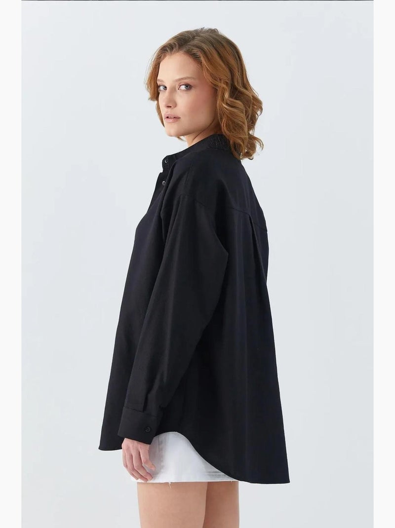 Camisa oversized em popelina mixray Preto - Kiabi