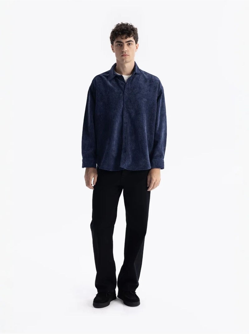 Camisa oversized em veludo giesto Azul-lago - Kiabi