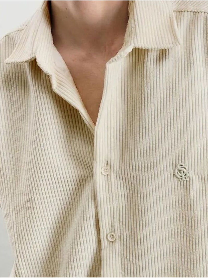 Camisa oversized em veludo giesto Bege-argila - Kiabi