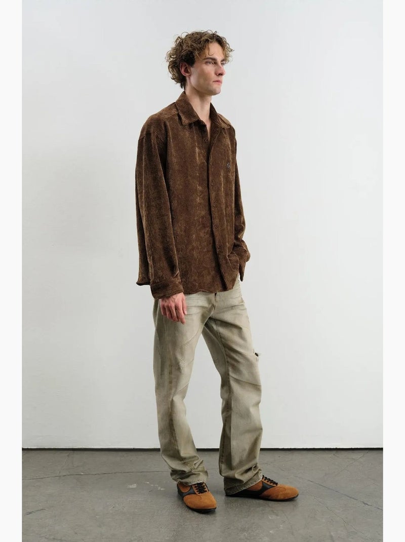Camisa oversized em veludo giesto Castanho-claro - Kiabi