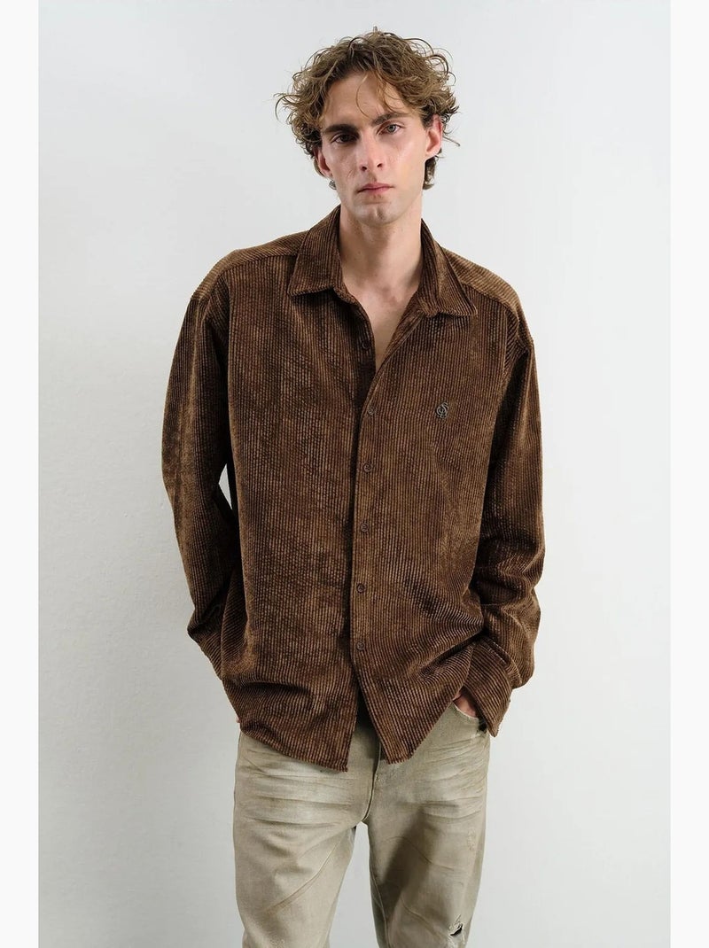 Camisa oversized em veludo giesto Castanho-claro - Kiabi