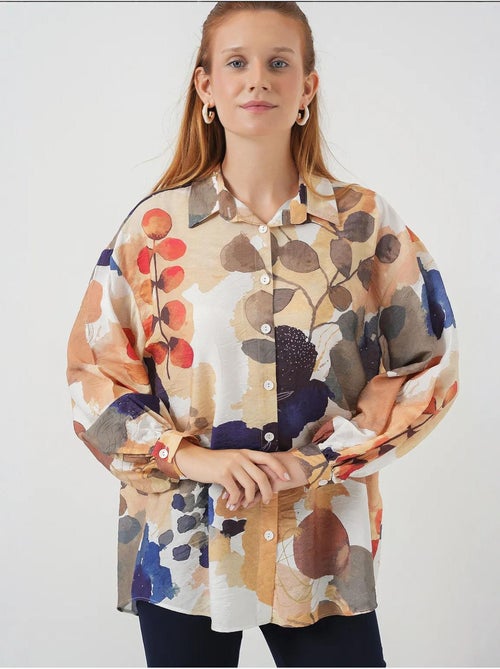 Camisa oversized floral com botões bdart - Kiabi Camisa oversized floral com botões bdart - Kiabi